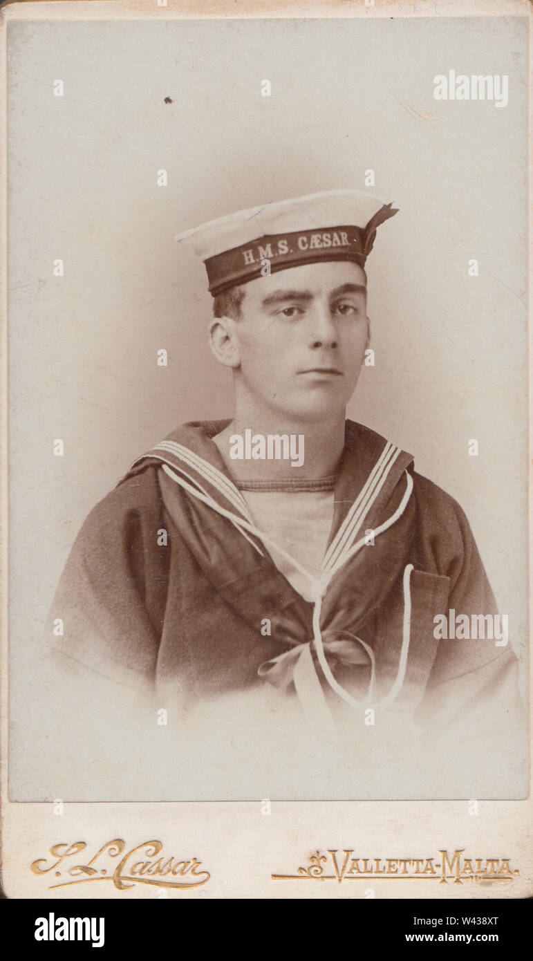 Valletta, Malta CDV (Carte De Visite) of a Victorian British Royal Navy Sailor From H.M.S.Caesar. Stock Photo
