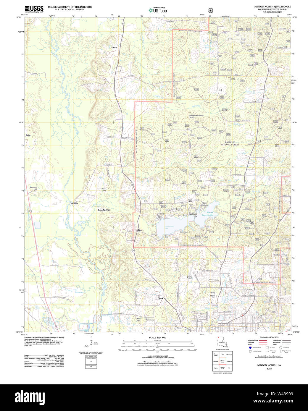 USGS TOPO Map Louisiana LA Minden North 20120409 TM Stock Photo