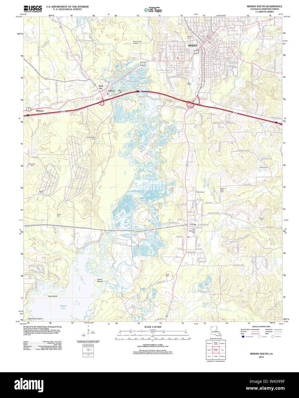 USGS TOPO Map Louisiana LA Minden South 20120404 TM Stock Photo