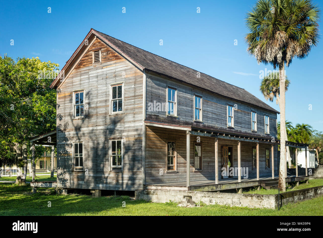 The Founders Home on the grounds of Koreshan Historic Settlement - a 19th Century Utopian Commune, Estero, Florida, USA Stock Photo