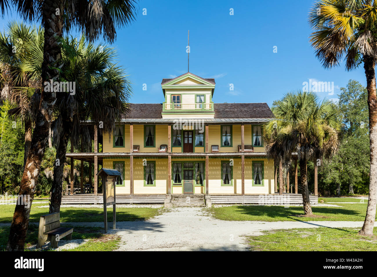 The Planetary Court Building (b. 1904) on the grounds of Koreshan Historic Settlement - a 19th Century Utopian Commune, Estero, Florida, USA Stock Photo