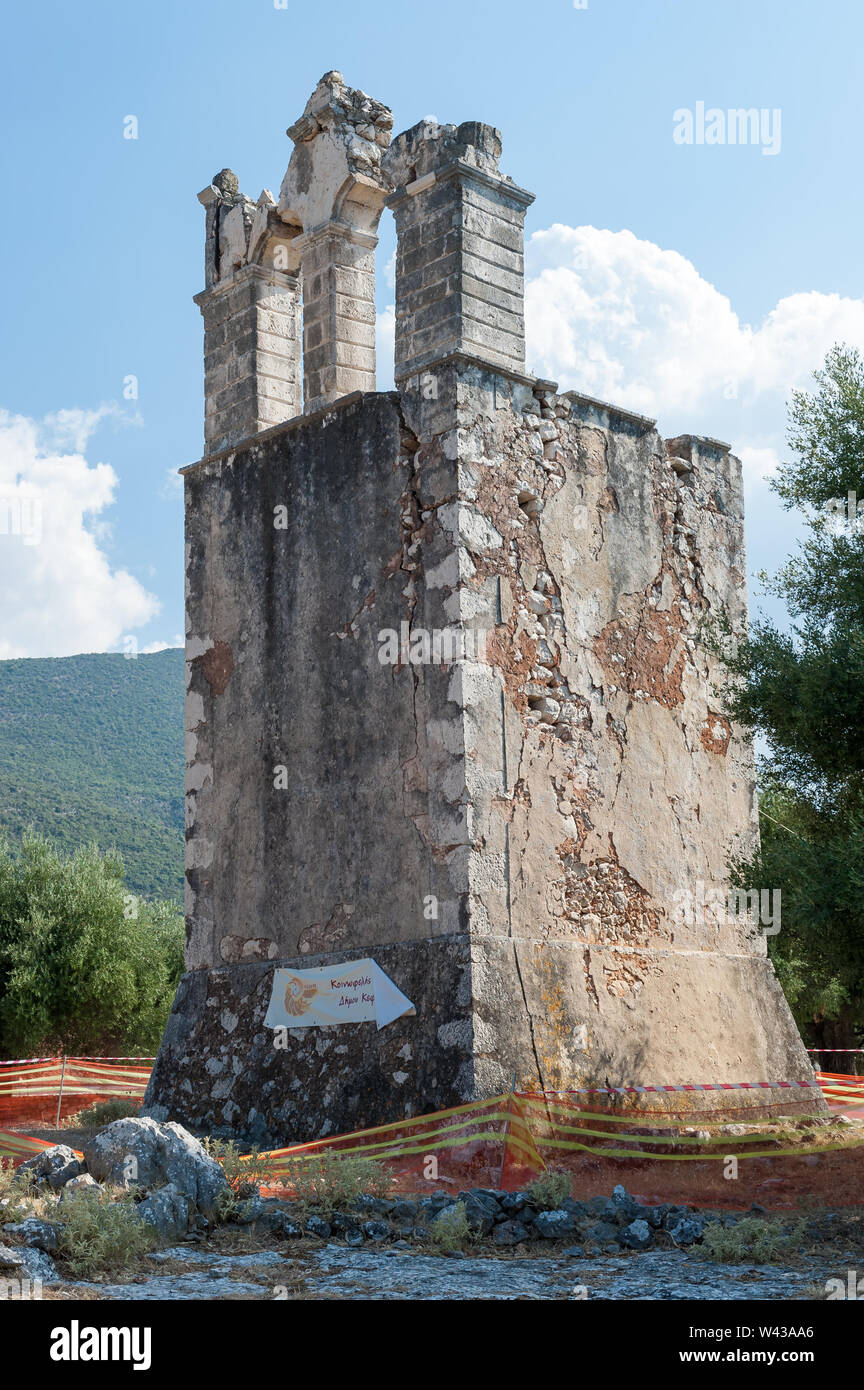 Old belfry near Agrilion Monasetery near Sami, Kefalonia, Ionian Islands, Greece, Europe Stock Photo