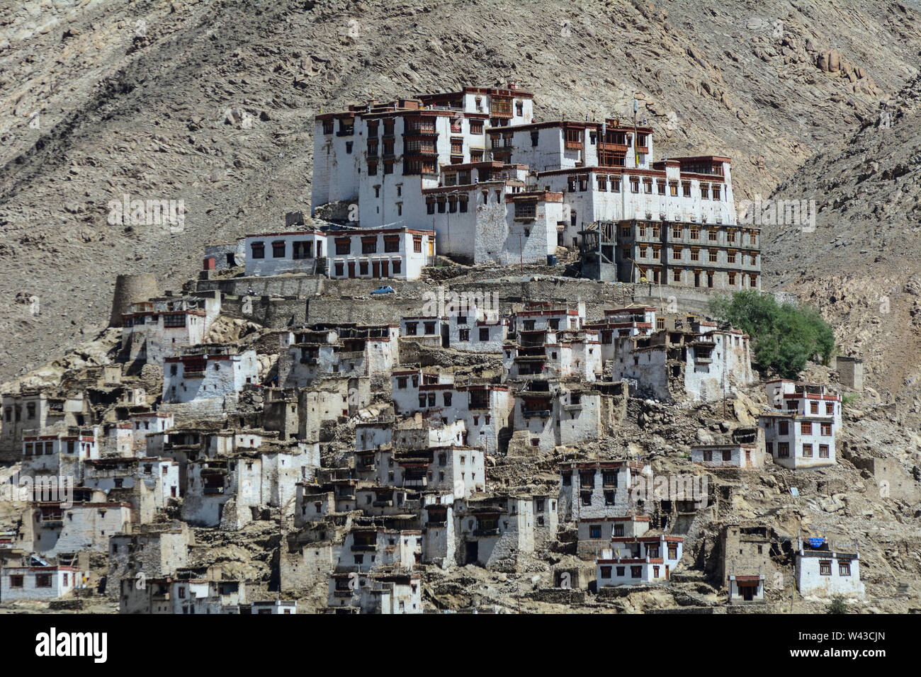 Thiksey Gompa in Ladakh, India. The Monastery is noted for its resemblance to the Potala Palace in Lhasa, Tibet and is the largest gompa in central La Stock Photo