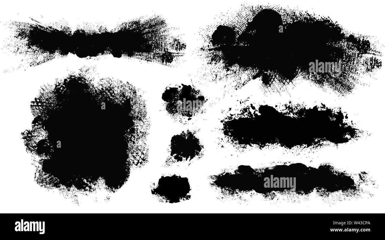 Brush strokes. Vector paintbrush set. Grunge design elements. Rectangle round text boxes. Dirty distress texture banners. Ink splatters. Grungy painte Stock Vector