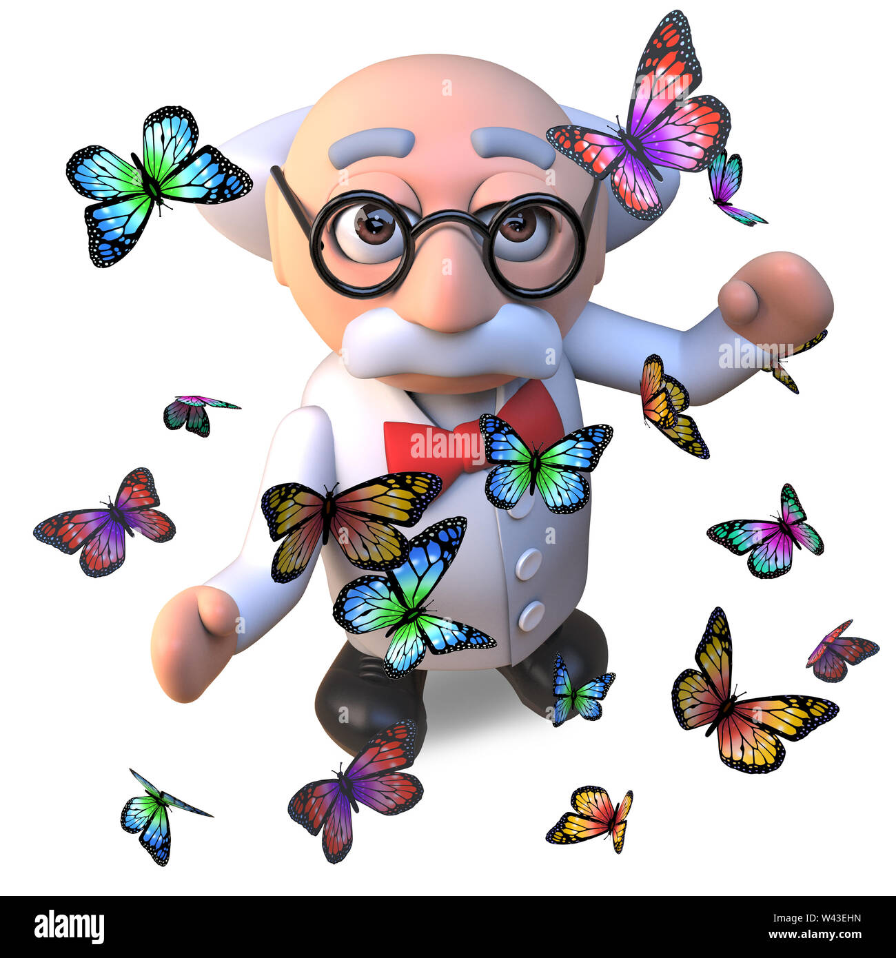 Intrigued mad scientist professor character surrounded by beautiful ...