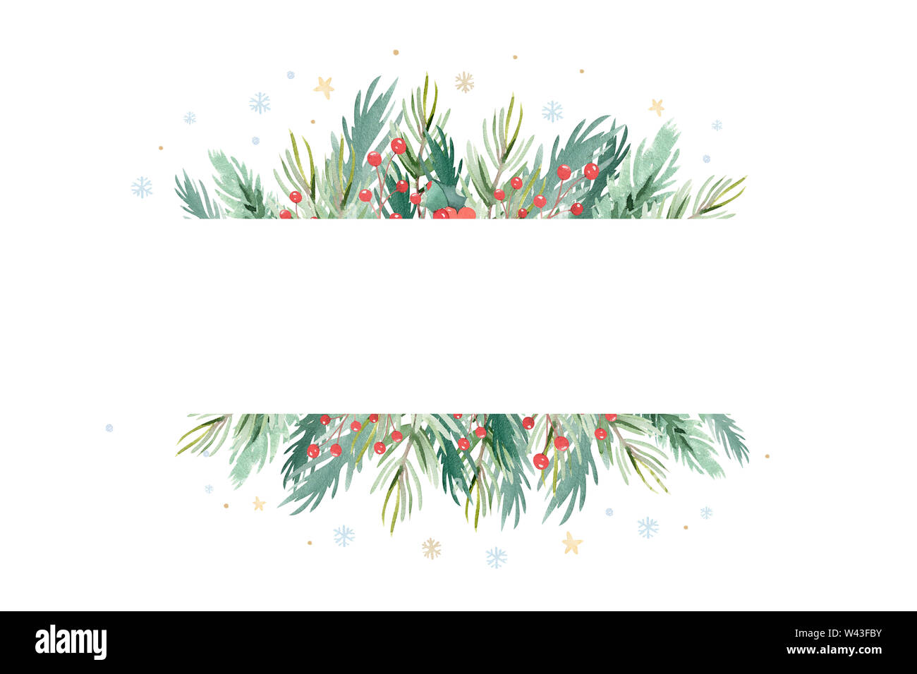 Watercolor Christmas Design Composition Of Poinsettia Fir