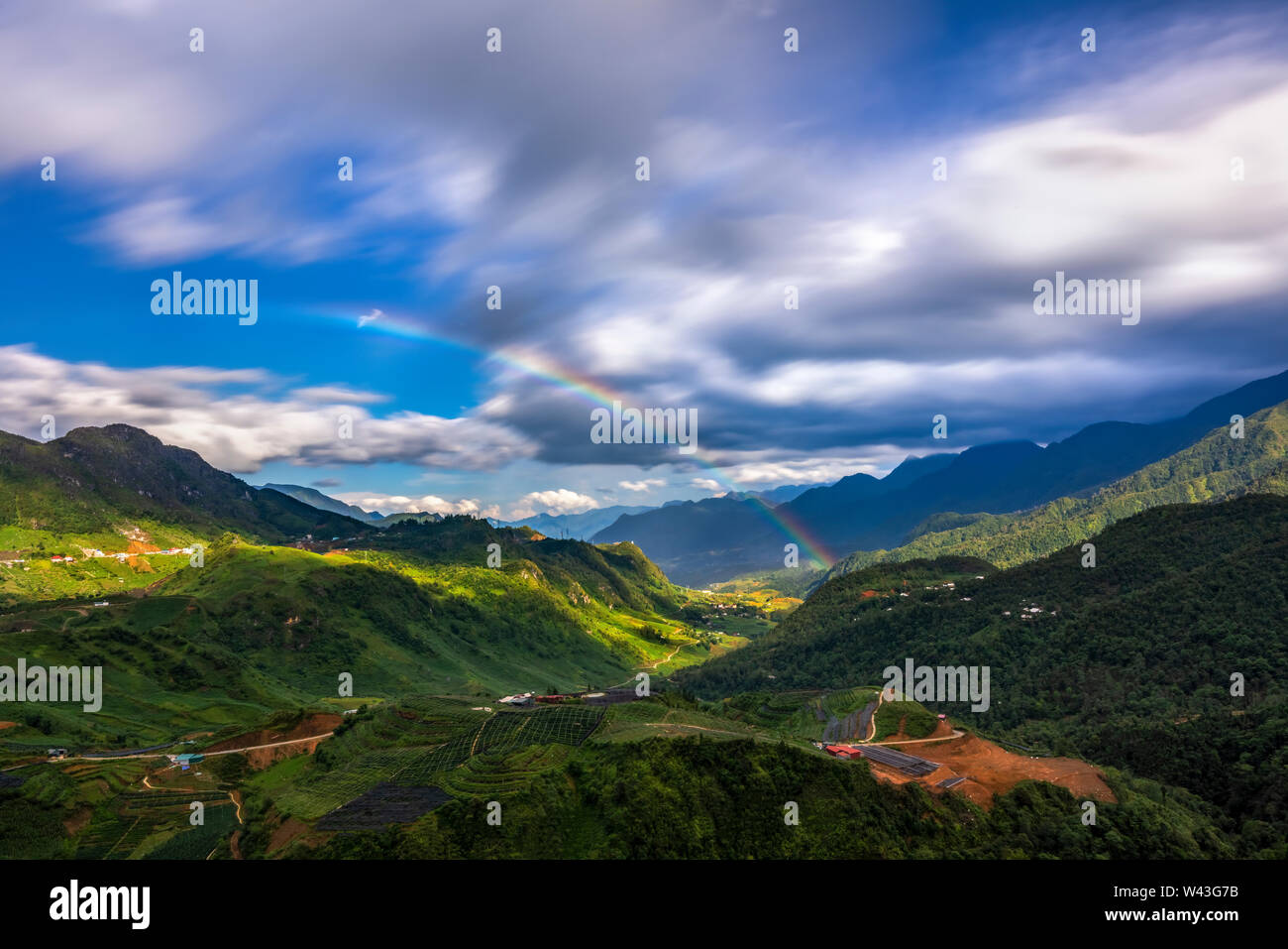 Aerial view of Muong Hoa valley at Sapa, Lao Cai, Vietnam. View from O Quy Ho pass Stock Photo