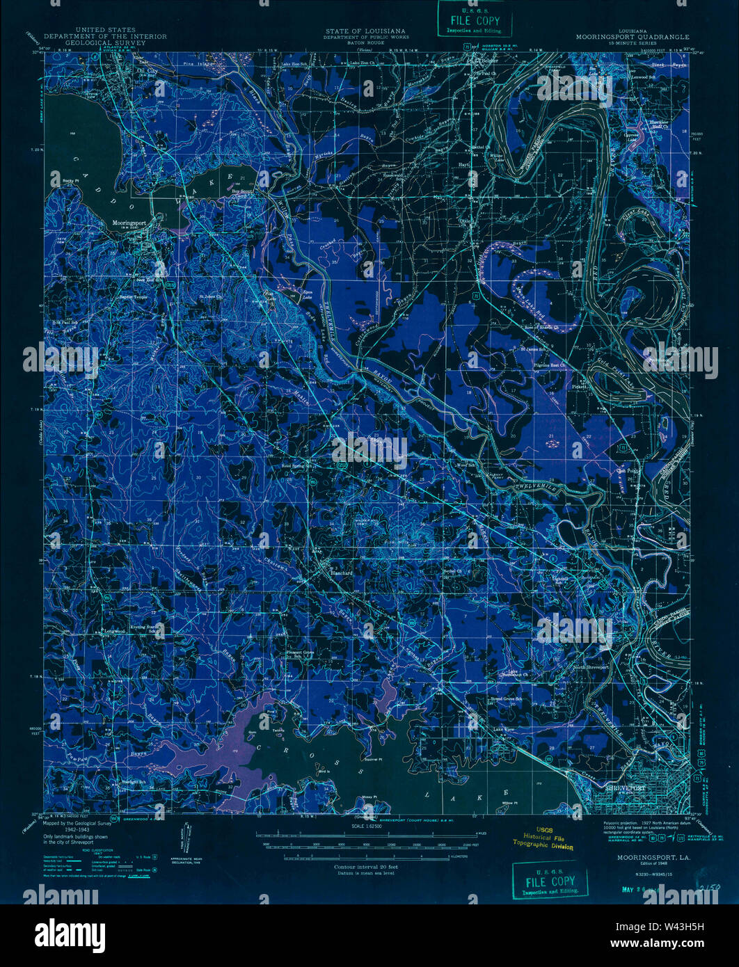 USGS TOPO Map Louisiana LA Mooringsport 334825 1948 62500 Inverted