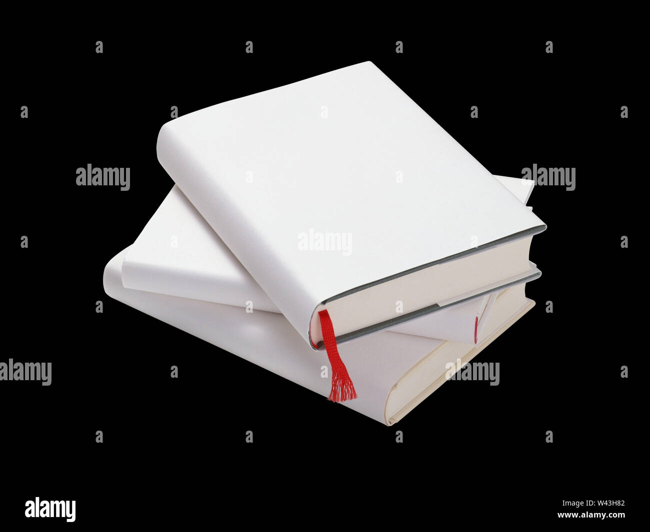 Stack of white books Isolated on Black Background . Back to school. Stock Photo