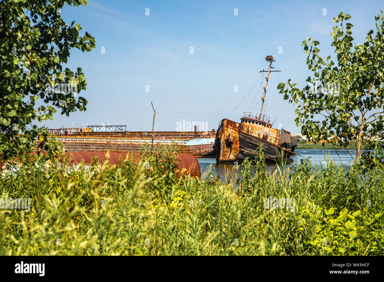 Abandoned boat in Staten Island New York City, also known as, the Tugboat Graveyard Stock Photo