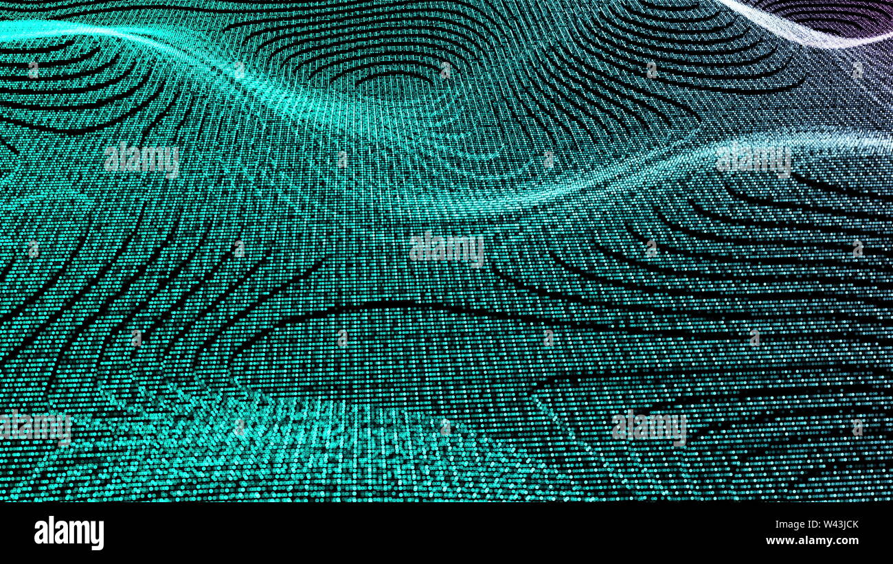 Wave particles abstract surface with flicker effect, computer generated