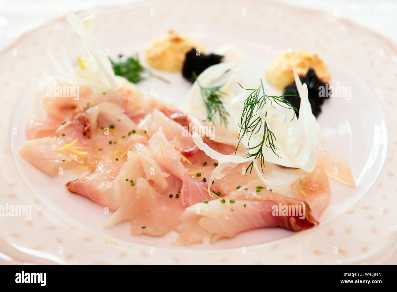 Cisco (vendace) fish fillet, thin sliced Stock Photo