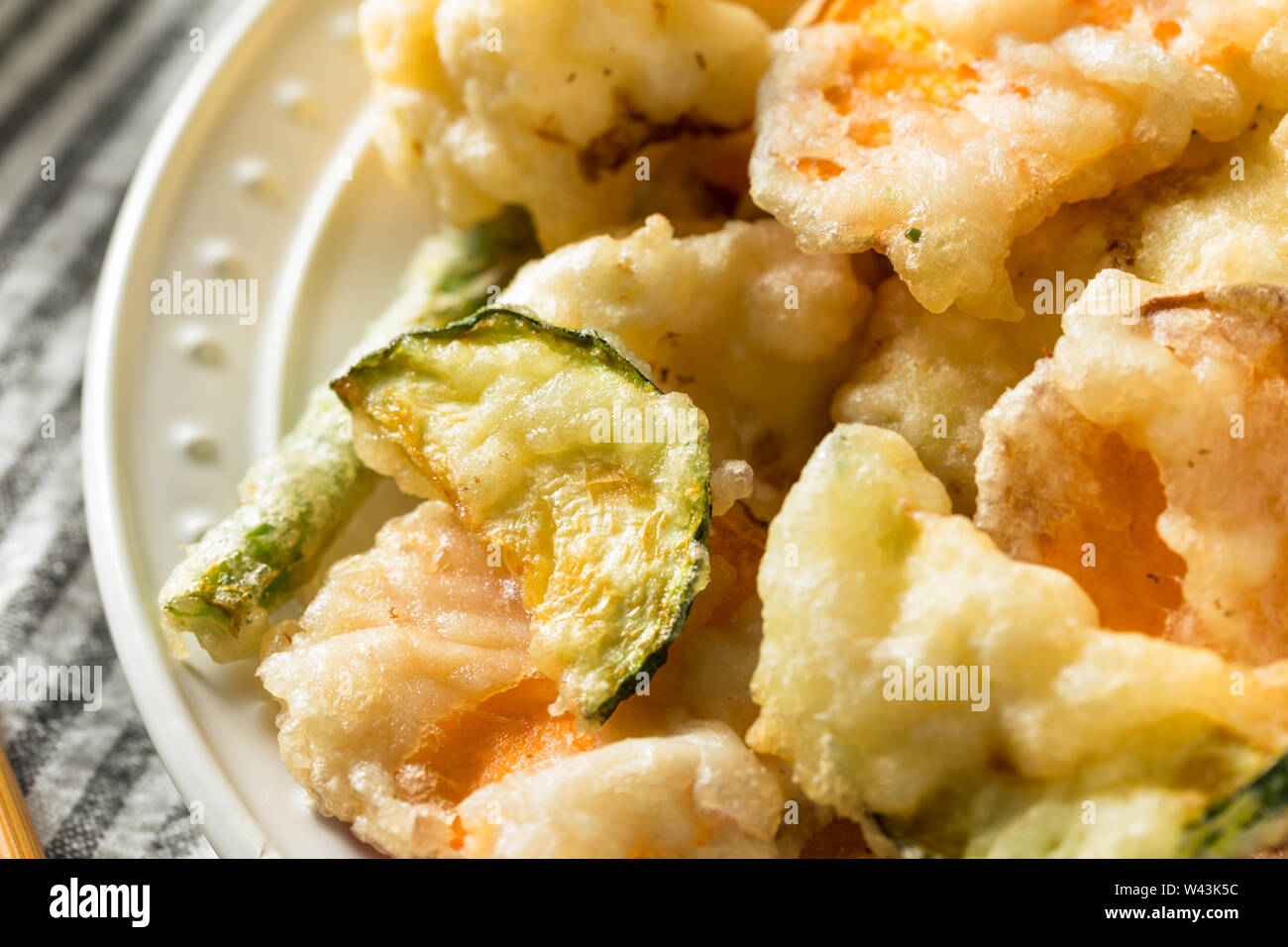 Homemade Japanese Vegetable Tempura with Soy Dipping Sauce Stock Photo