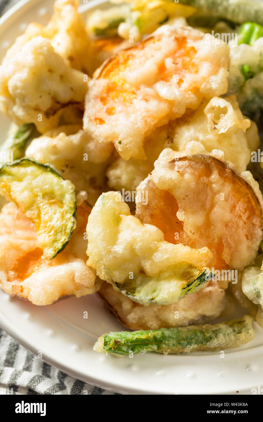 Homemade Japanese Vegetable Tempura with Soy Dipping Sauce Stock Photo