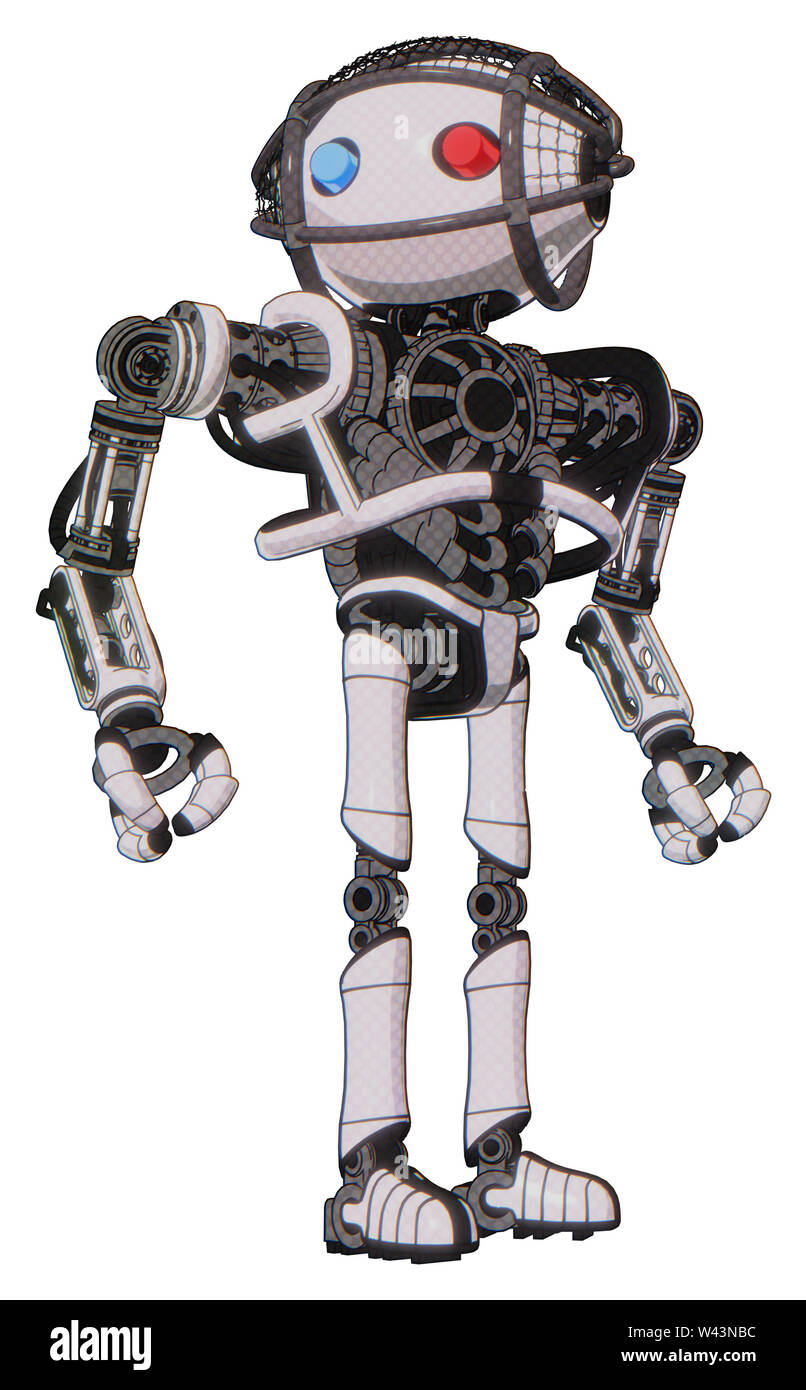Robot containing elements: oval wide head, giant blue and red led eyes ...