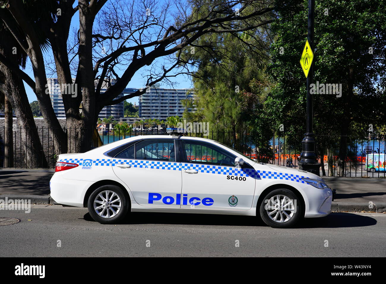 SYDNEY, AUSTRALIA -15 JUL 2018- View of a police car on the street in the Rocks in Sydney, New South Wales, Australia. Stock Photo