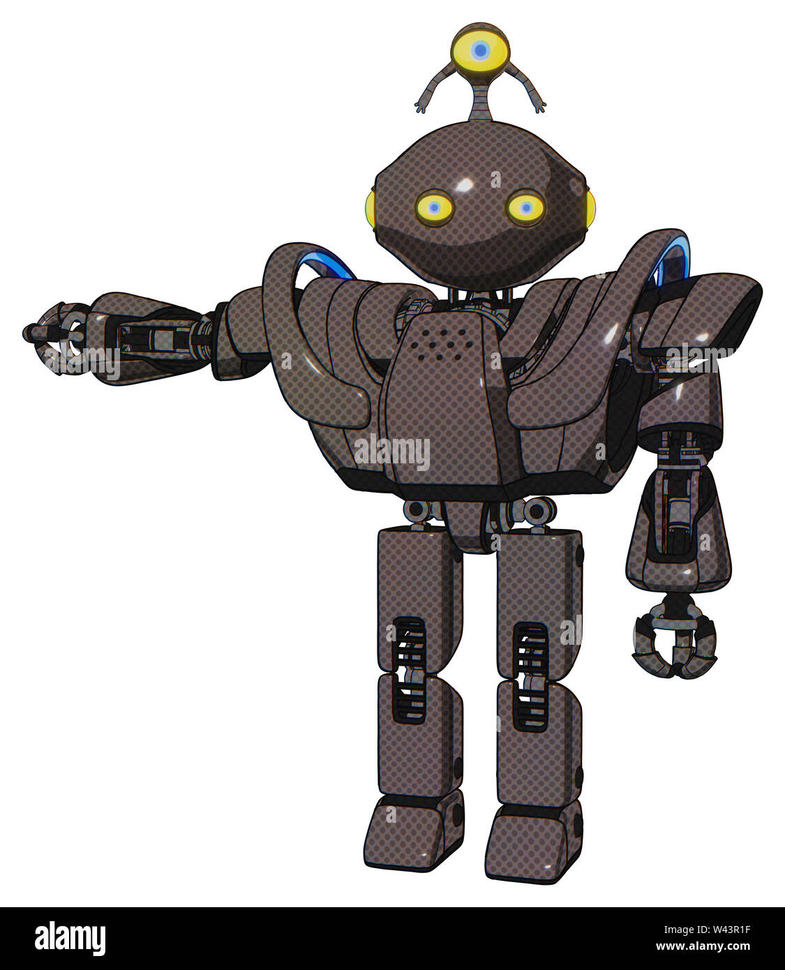 Robot containing elements: oval wide head, yellow eyes, minibot ...