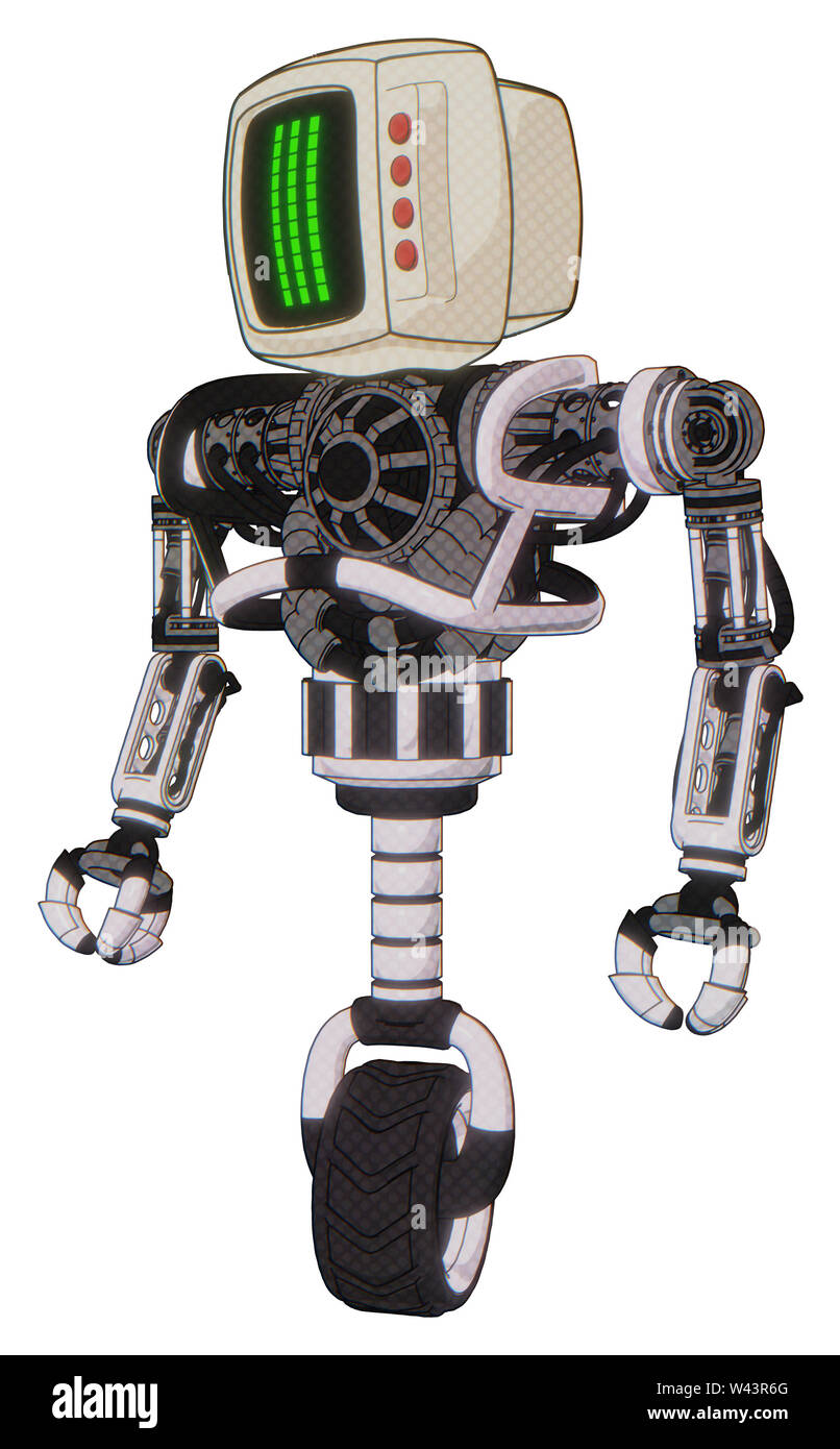 Cyborg containing elements: old computer monitor, three lines pixel ...