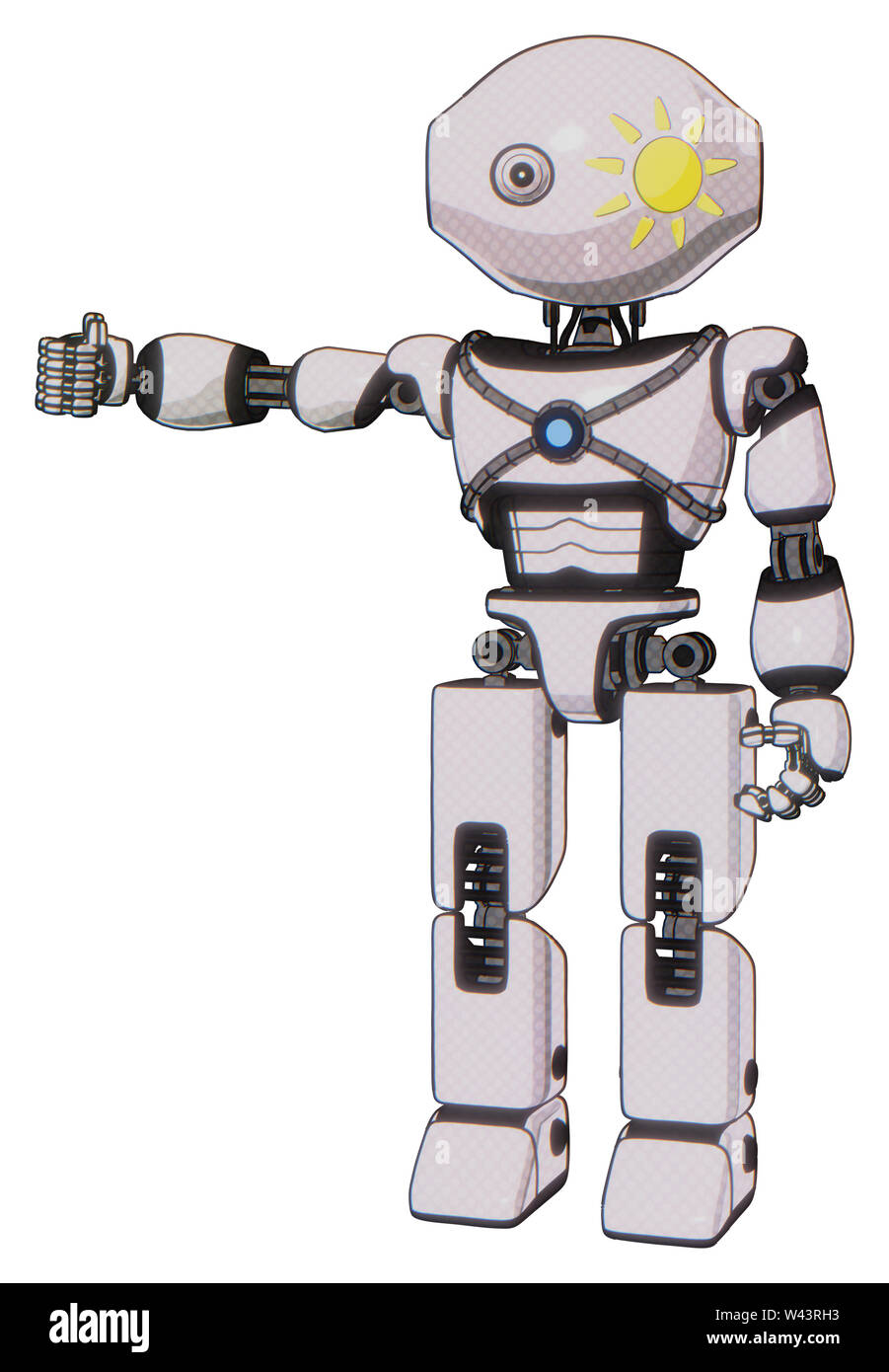 Droid containing elements: oval wide head, sunshine patch eye, light chest  exoshielding, blue energy core, prototype exoplate legs. Material: white  Stock Photo - Alamy