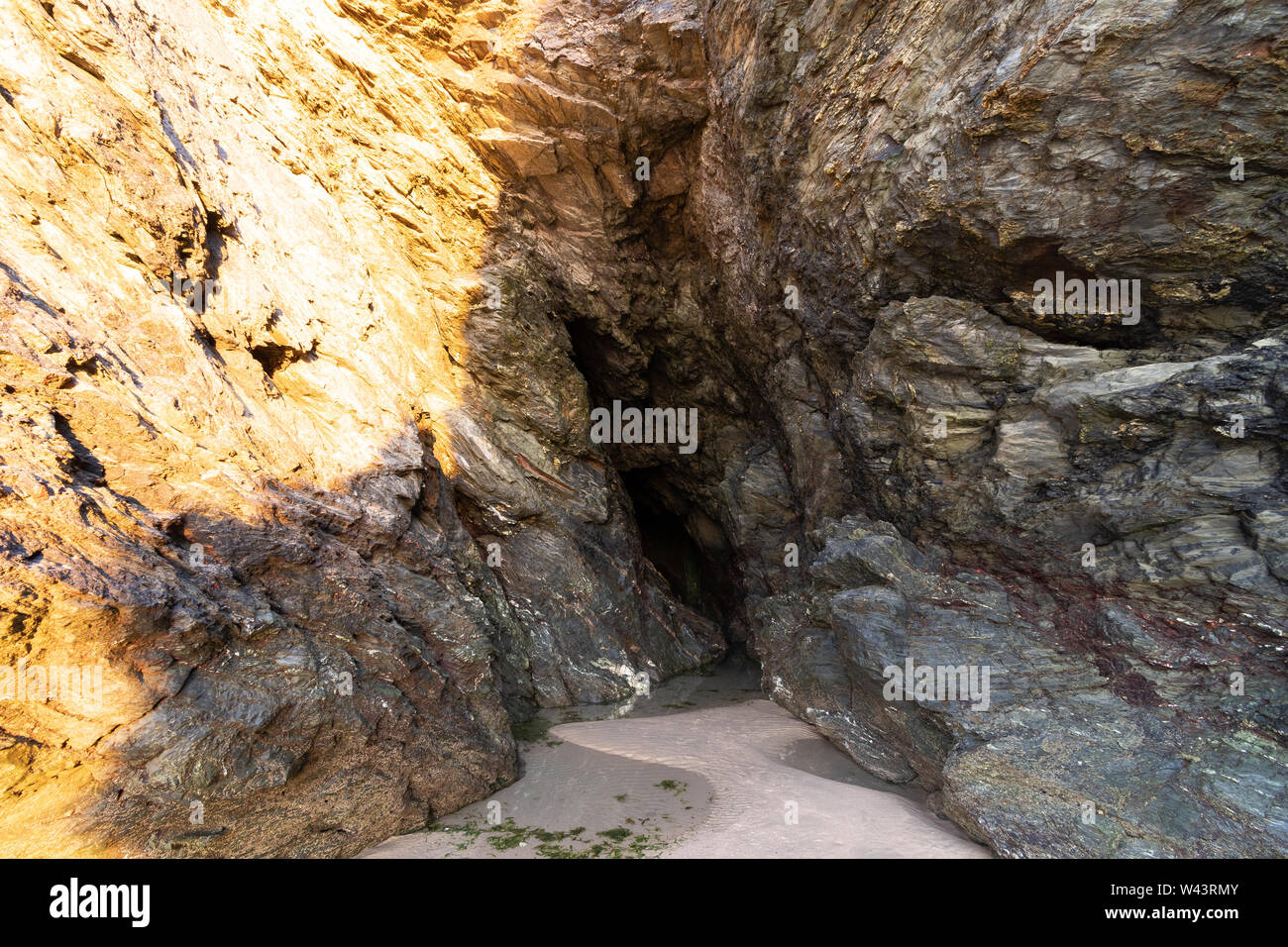 View of Pipers Hole at Crantock beach in Cornwall Stock Photo