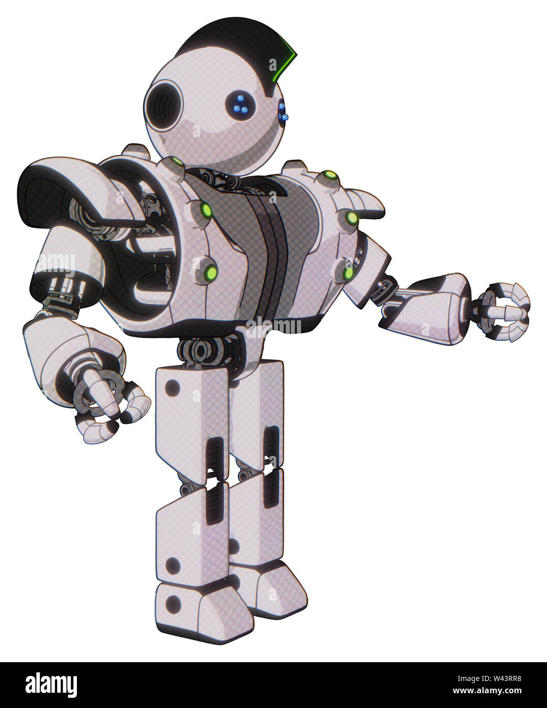 Automaton containing elements: oval wide head, blue led eyes, techno ...