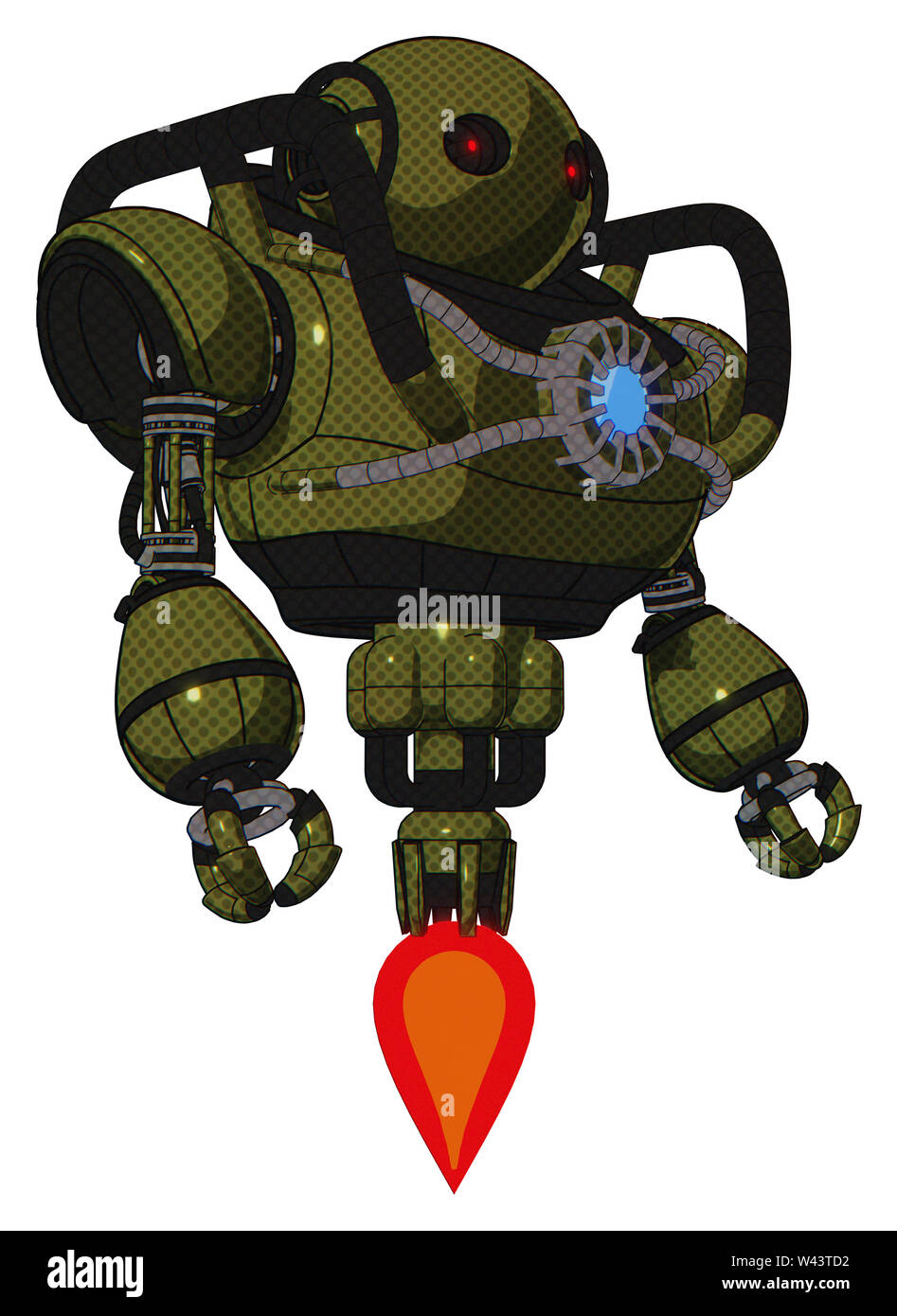 Android containing elements: oval wide head, small red led eyes, heavy ...