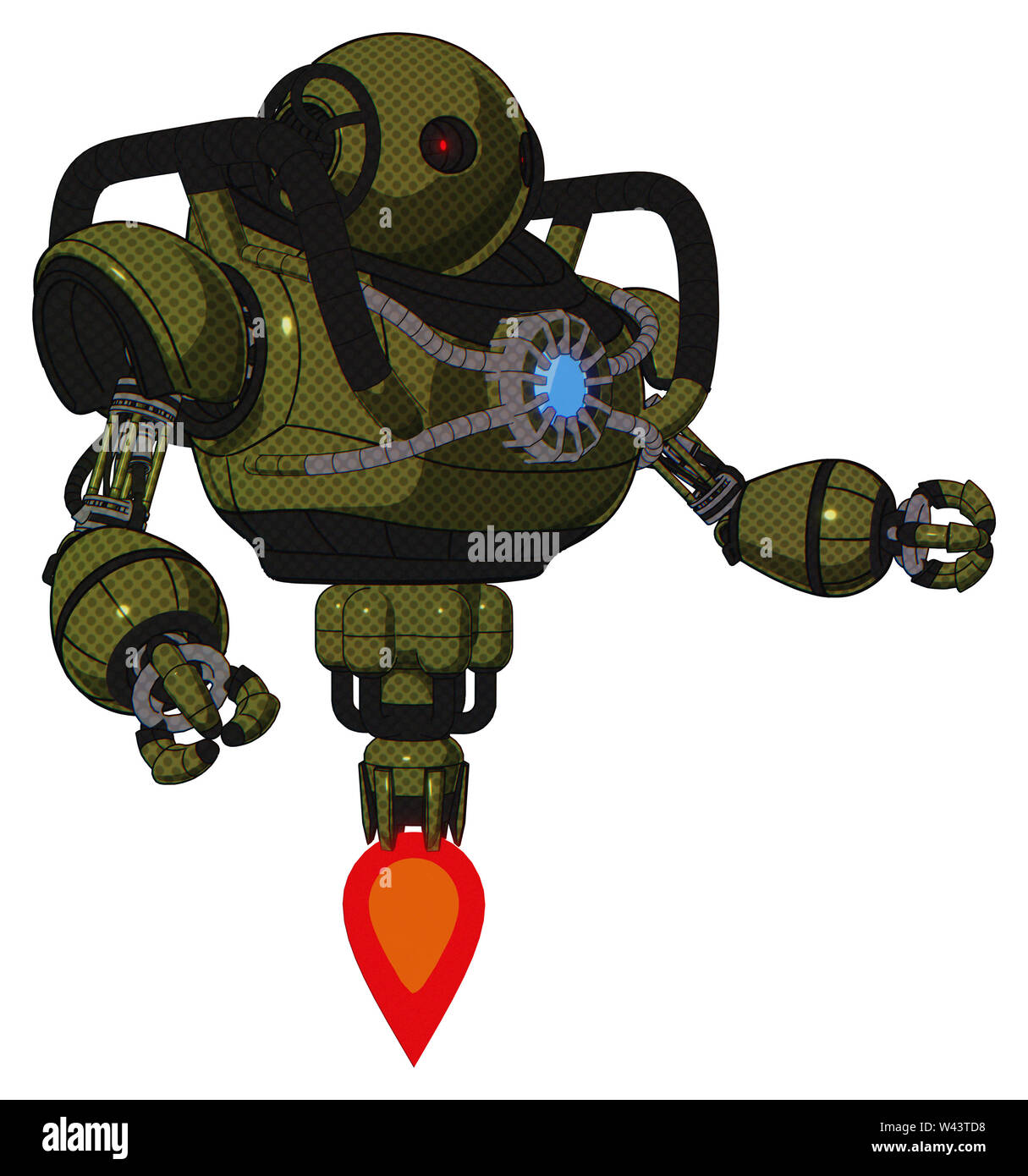 Android containing elements: oval wide head, small red led eyes, heavy ...