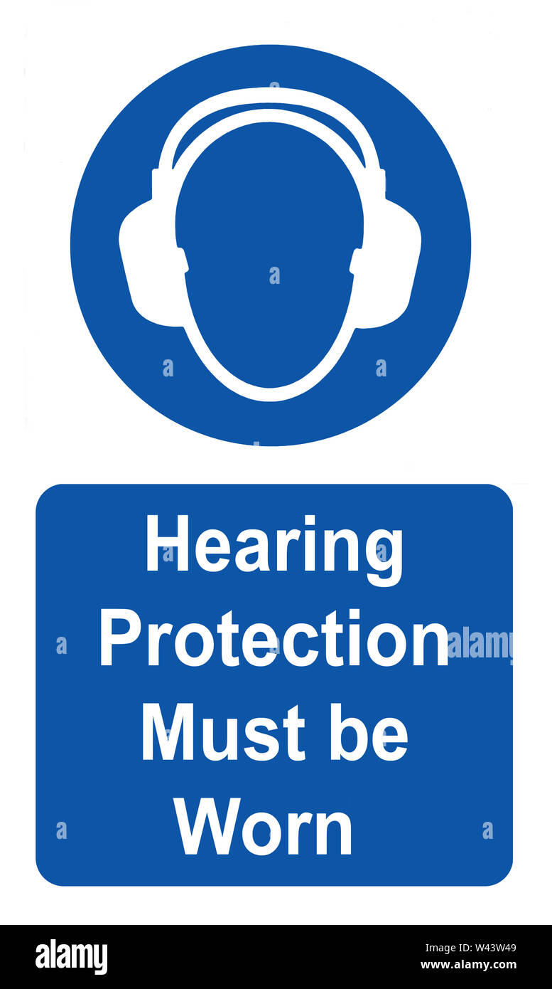 Hearing protection must be worn Health & Safety sign Stock Photo Alamy