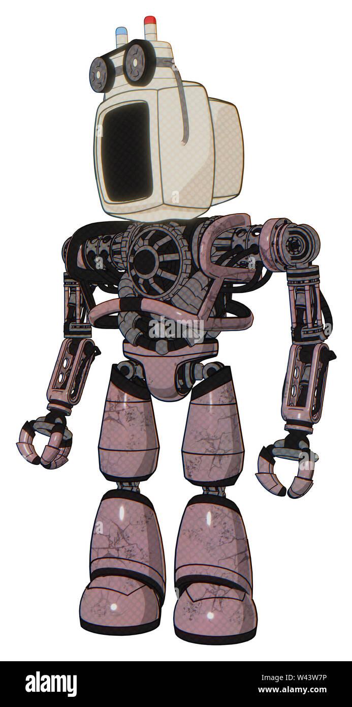 Bot containing elements: old computer monitor, old computer magnetic tape,  heavy upper chest, no chest plating, light leg exoshielding. Material Stock  Photo - Alamy
