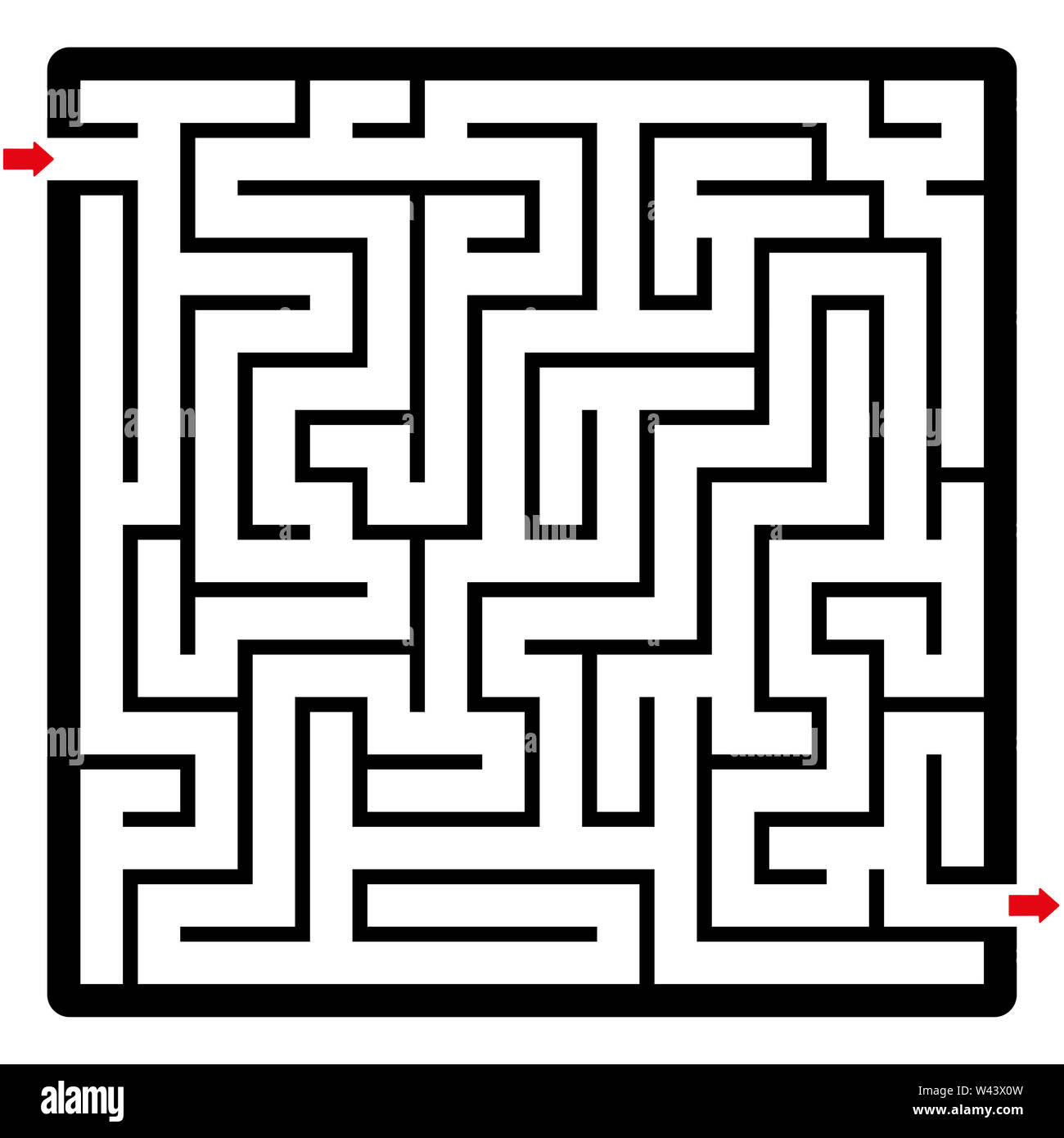 Maze, square format. Labyrinth with two arrows. Fun game to reach the goal. Stock Photo