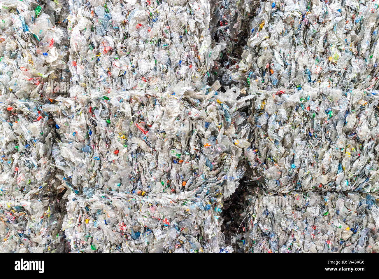 Plastics recycling centers and its raw material as collection, preparation and transformation Stock Photo