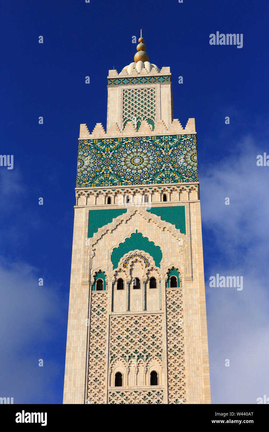 Casablanca, Morocco. Hassan II Mosque - world's second tallest minaret (210metres) Stock Photo