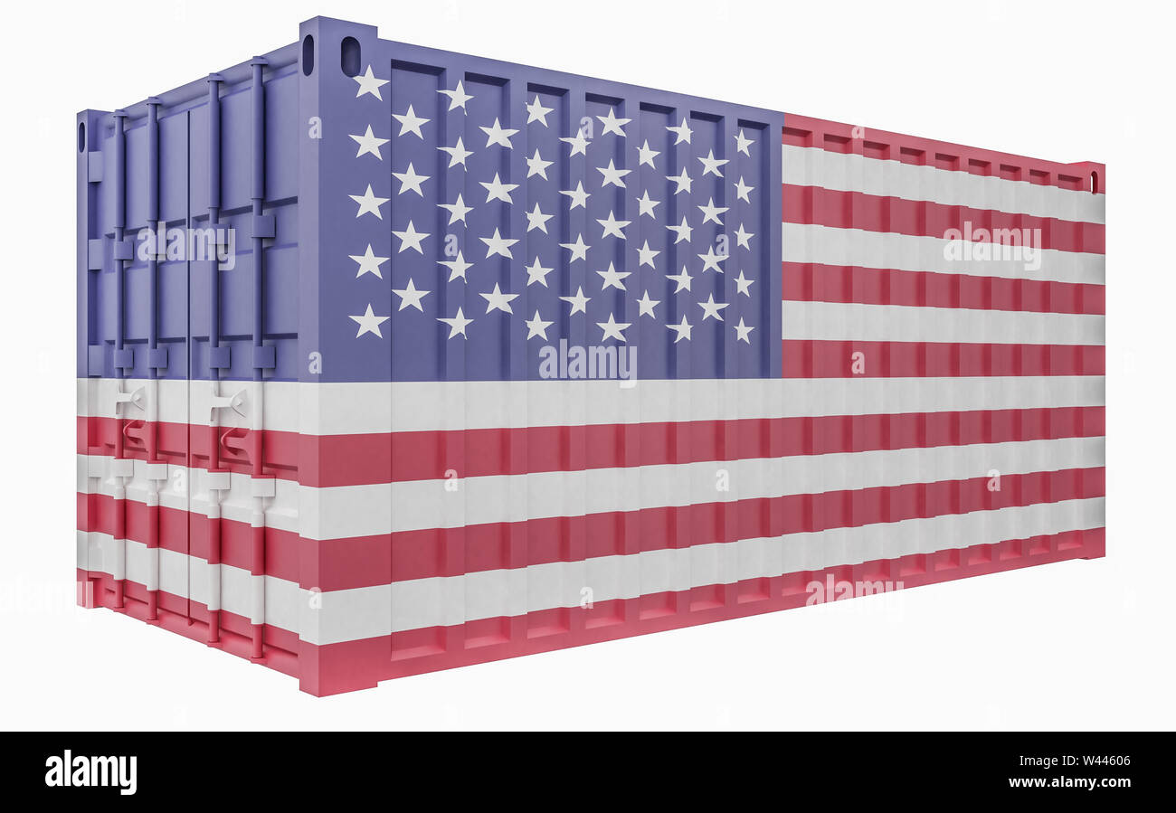 3D Render of Cargo Container with United States Flag Stock Photo - Alamy