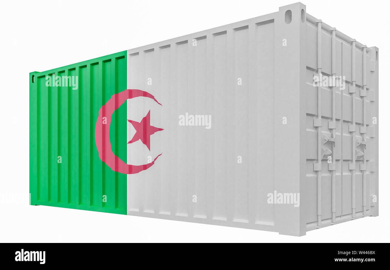 3D Render of Cargo Container with Algeria Flag Stock Photo