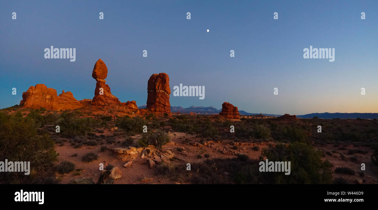 Balanced Rock in Arches National Park after Sunset Stock Photo