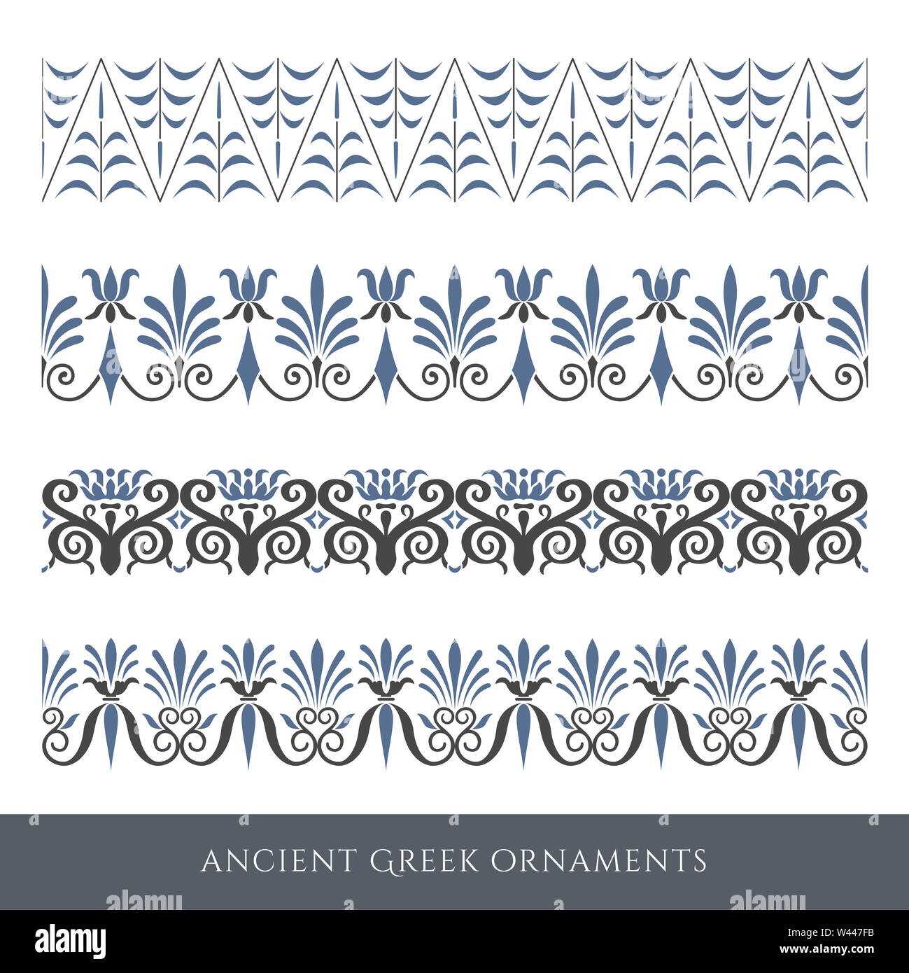 Set of decorative ancient greek seamless ornamental border Stock Photo