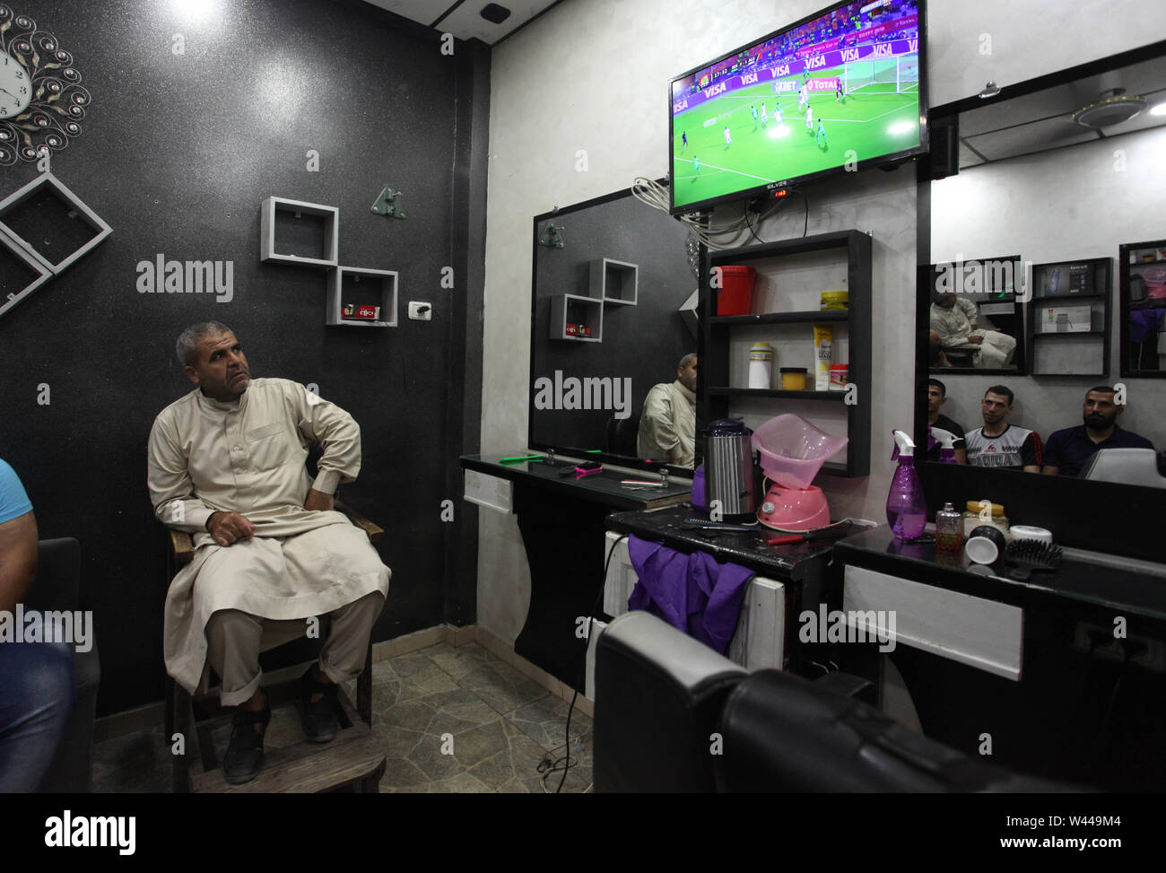 Gaza City Gaza Strip Palestinian Territory 19th July 2019 Palestinian Supporters Watch The 2019 Africa Cup Of Nations Can Final Football Match Between Algeria And Senegal On A Giant Screen At A