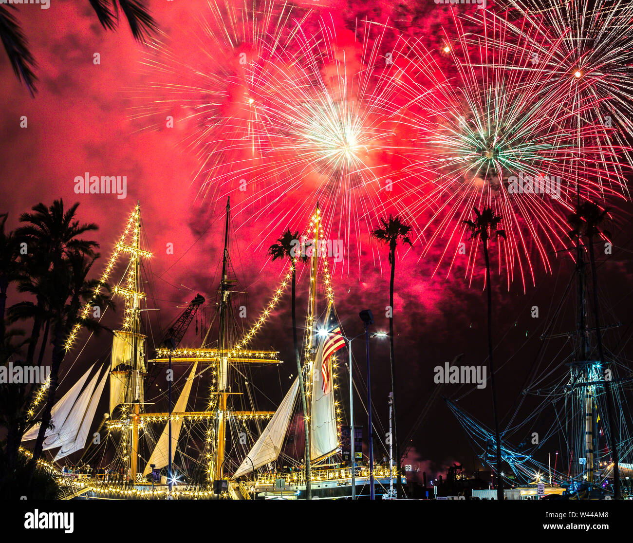 big bay boom fireworks san diego over star of india and HMS Surprise