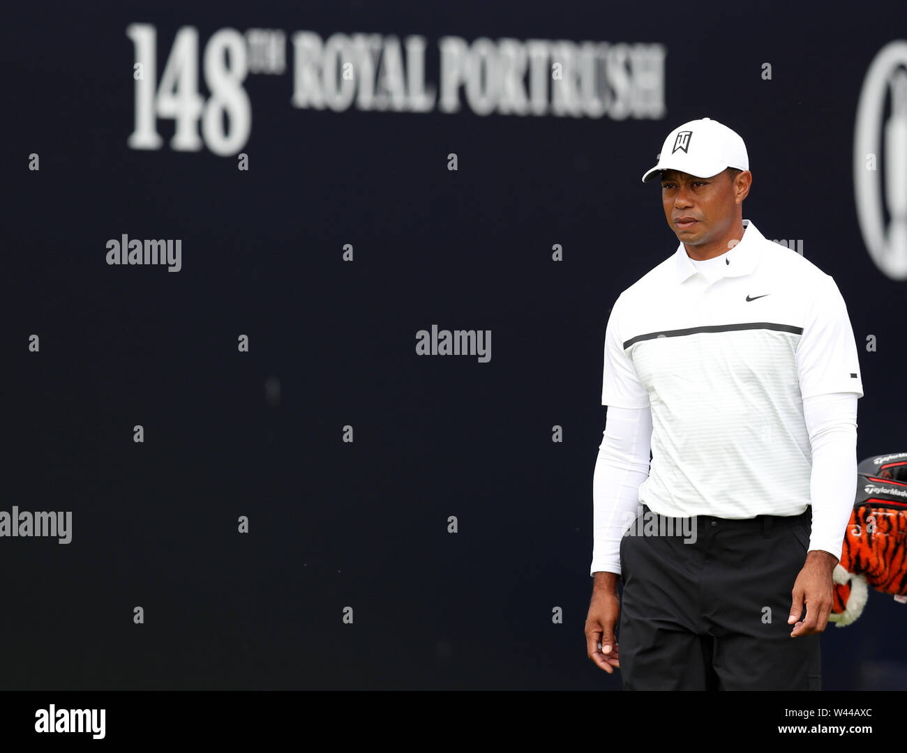 Portrush, County Antrim, Northern Ireland. 19th July 2019. The 148th Open Golf Championship, Royal Portrush, Round Two ; Tiger Woods (USA) walks from the first tee Credit: Action Plus Sports Images/Alamy Live News Stock Photo
