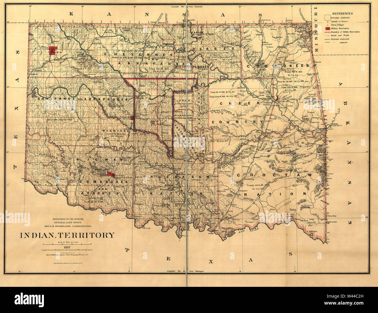 Indian Territory, Department of the Interior, General Land Office, Illustration, 1887 Stock Photo