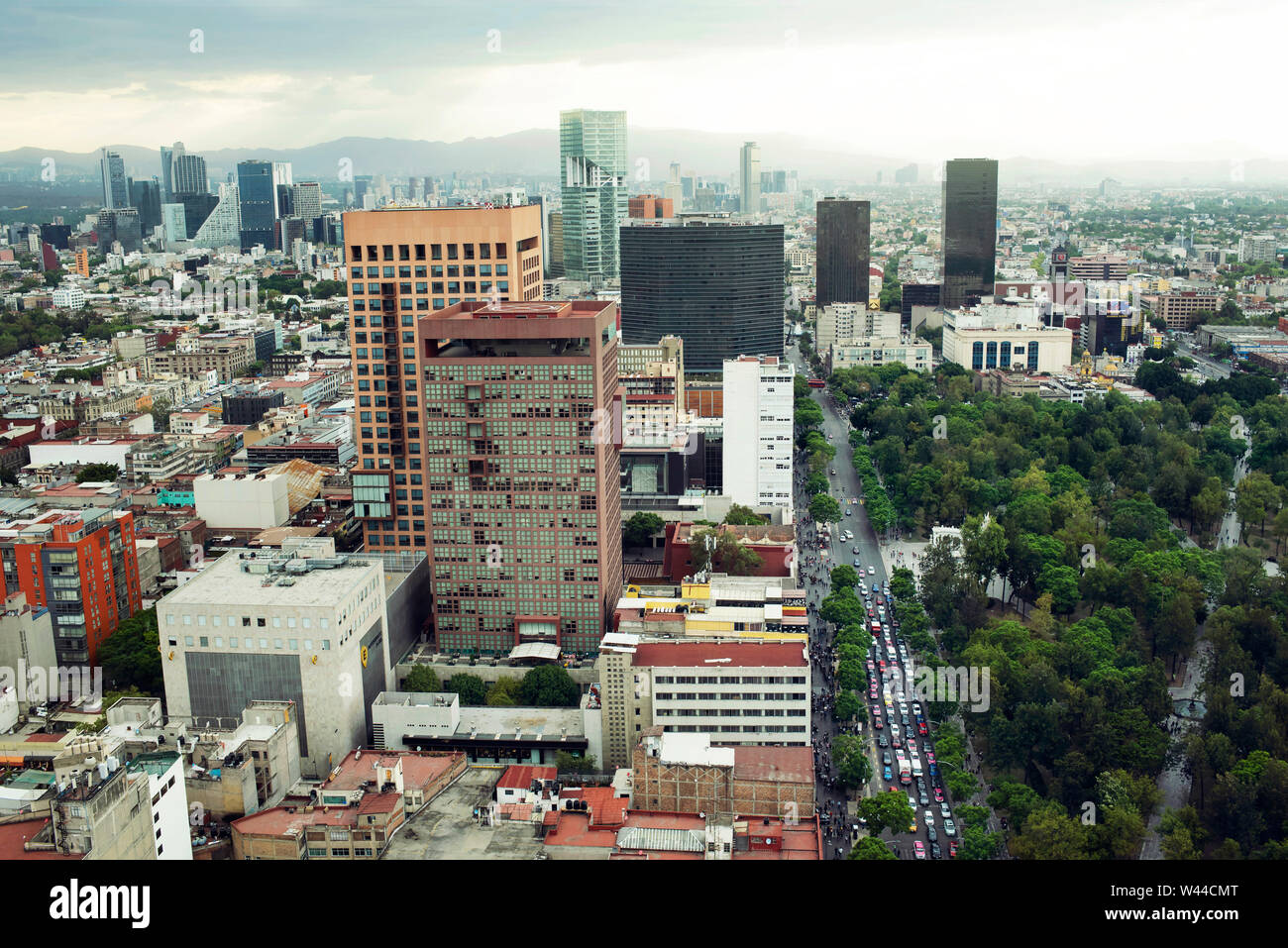 Aerial view of Mexico City with Alameda Central park (to the right). CDMX, Mexico. May 2019 Stock Photo