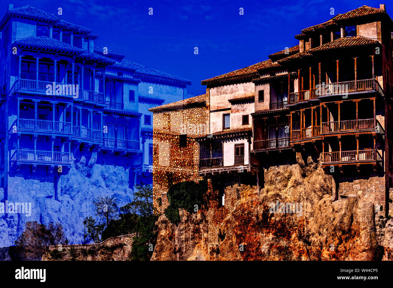 Composición de las Casas colgadas. Ciudad de Cuenca. Castilla la Mancha. España Stock Photo