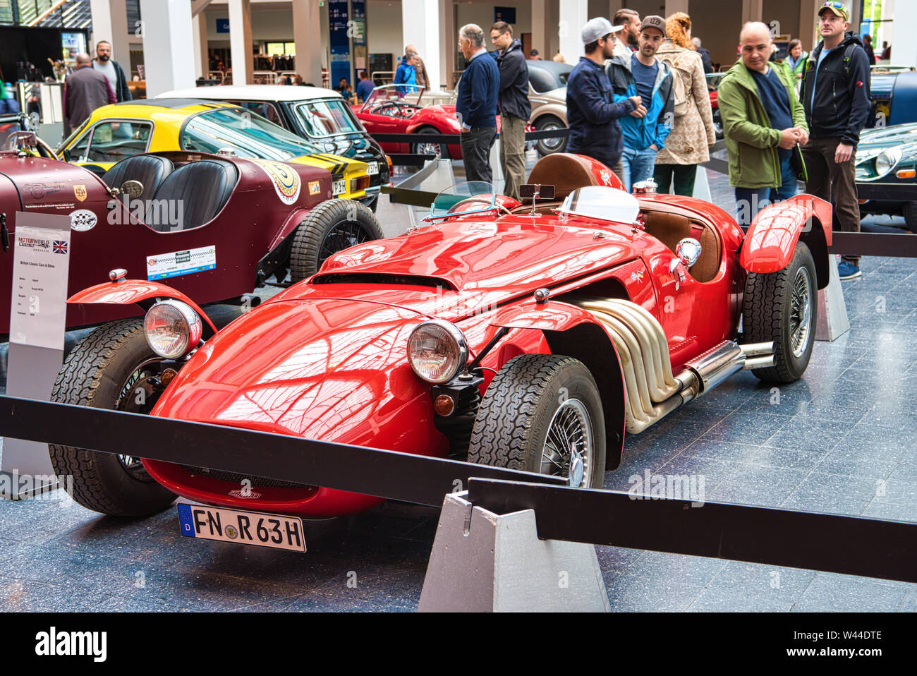 FRIEDRICHSHAFEN - MAY 2019: red JAGUAR RONART W152 1973 racing cabrio ...