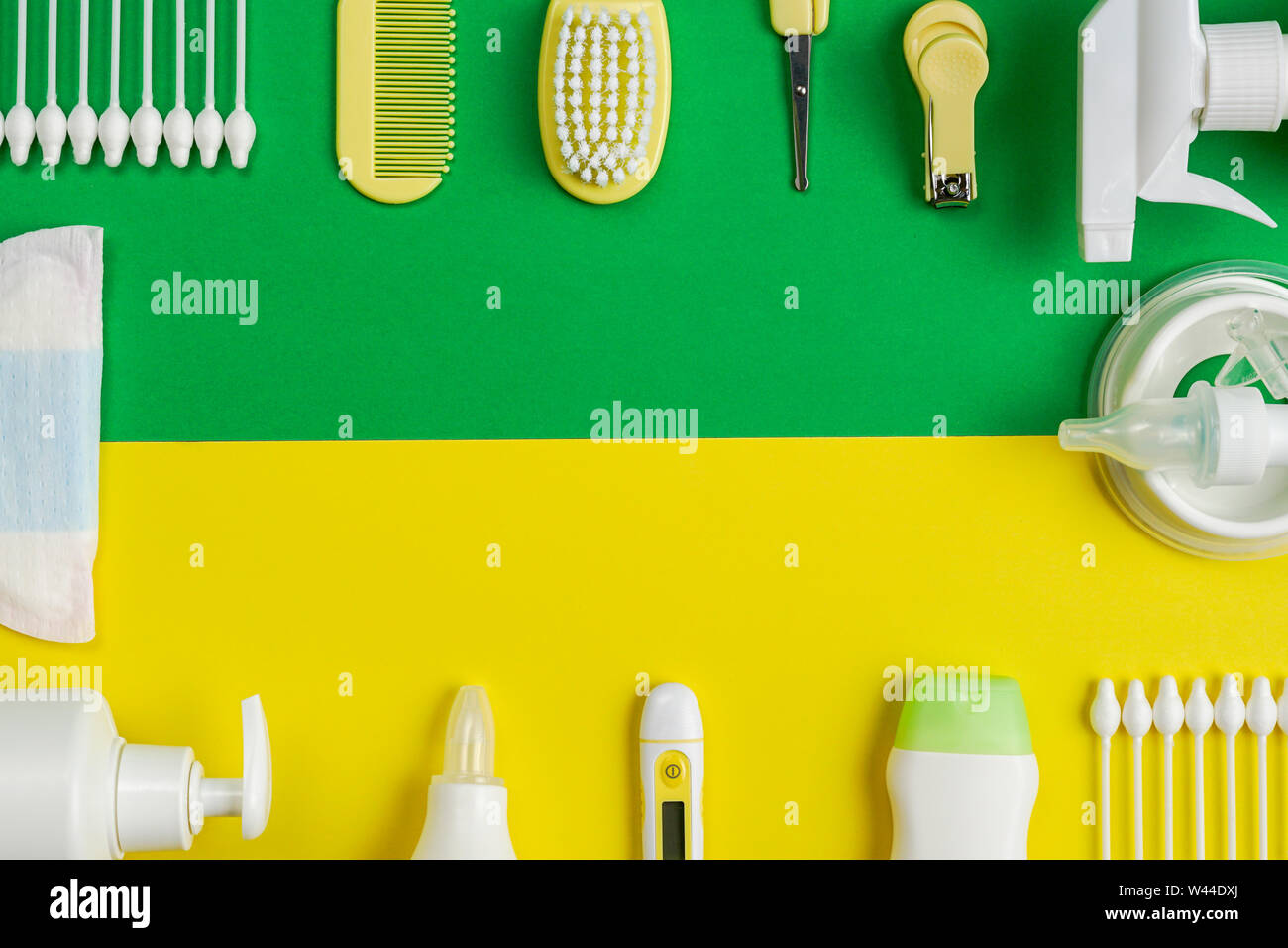 Digital thermometer and nursing care supplies, with copy space Stock