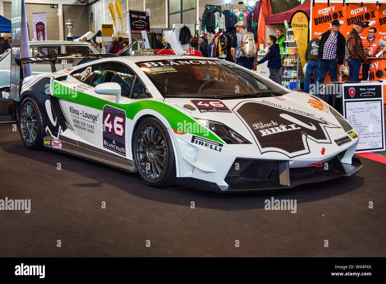 FRIEDRICHSHAFEN - MAY 2019: white green black LAMBORGHINI SUPER