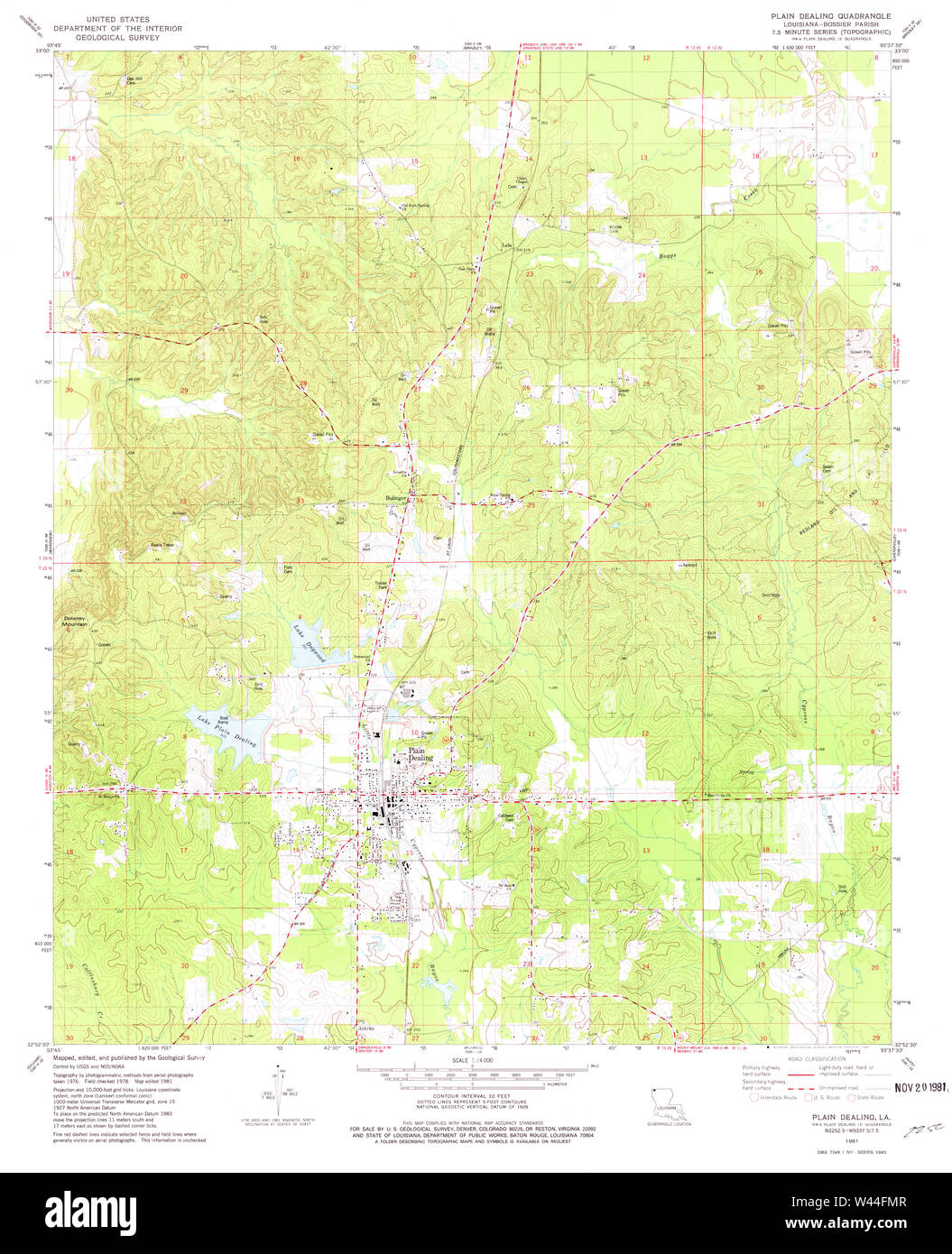 USGS TOPO Map Louisiana LA Plain Dealing 333058 1981 24000 Stock Photo
