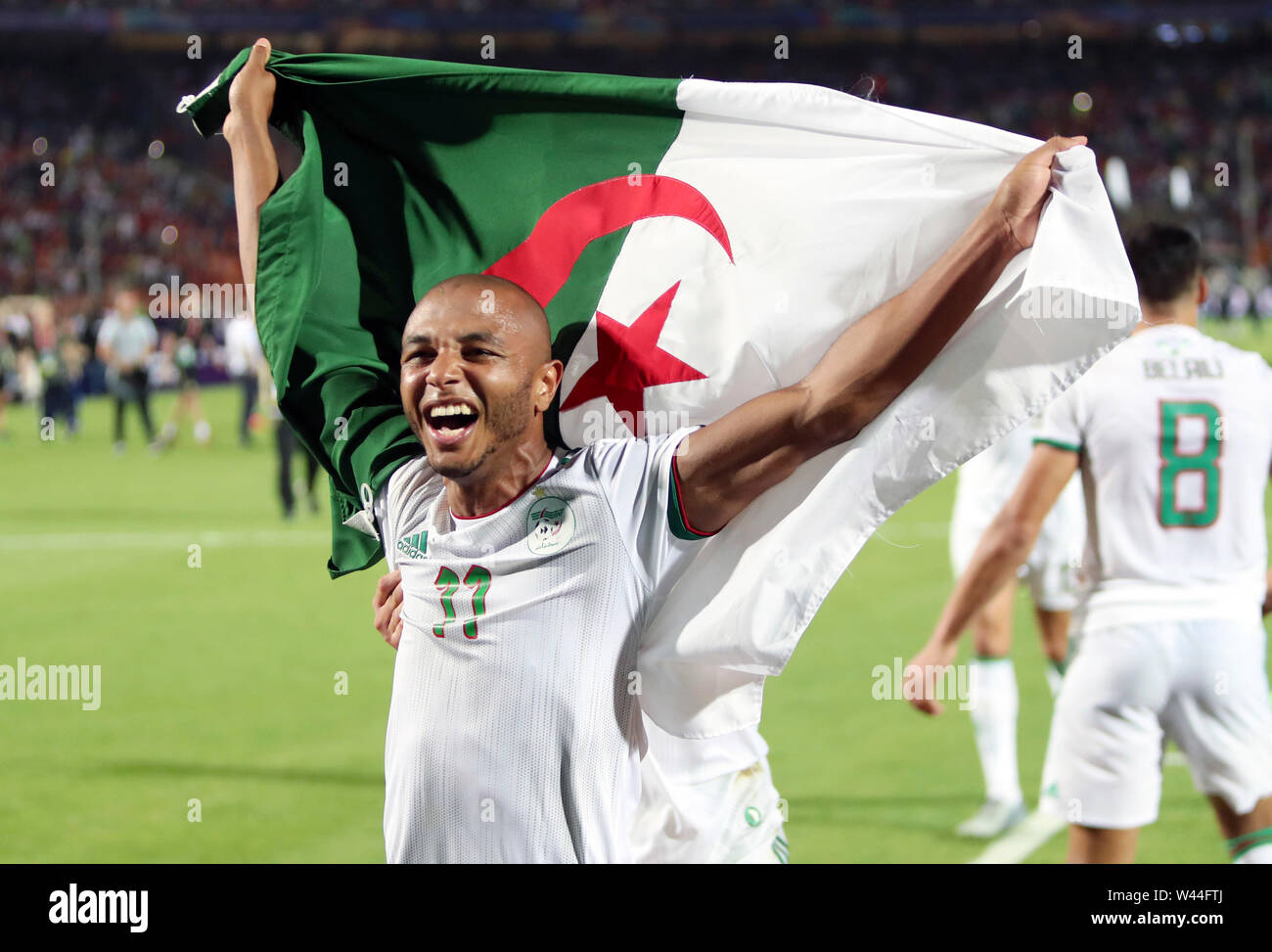 Cairo. 19th July, 2019. Algeria's Yacine Brahimi celebrates after the 2019 Africa Cup of Nations final match between Senegal and Algeria in Cairo, Egypt on July 19, 2019. Algeria won 1-0 and claimed the title. Credit: Ahmed Gomaa/Xinhua/Alamy Live News Stock Photo