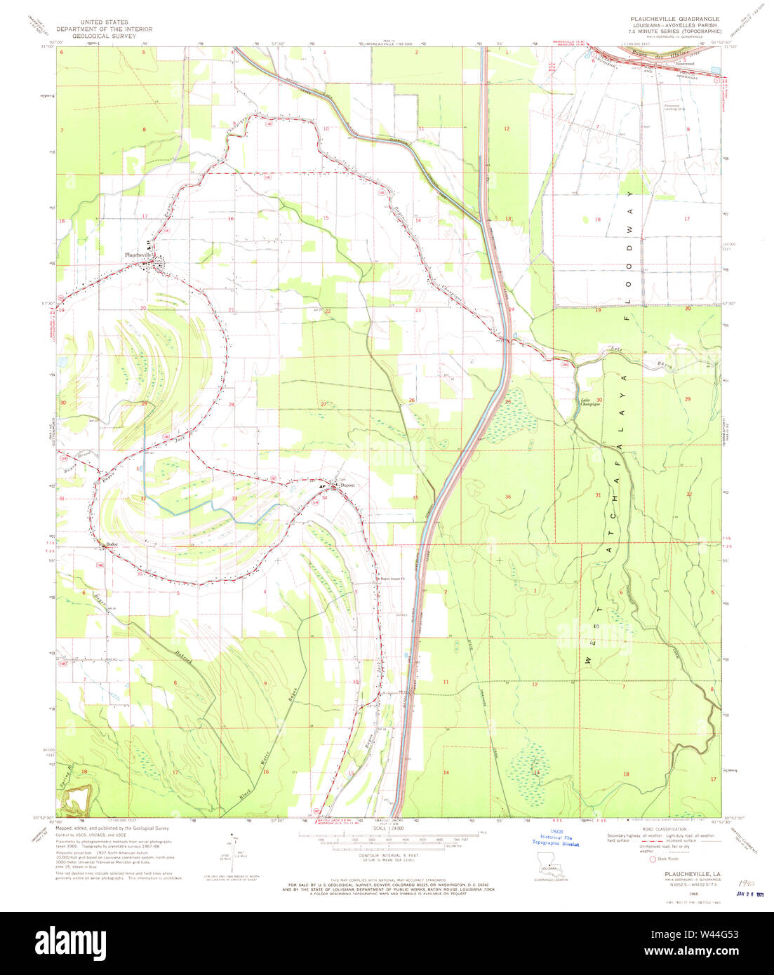 USGS TOPO Map Louisiana LA Plaucheville 333069 1968 24000 Stock Photo