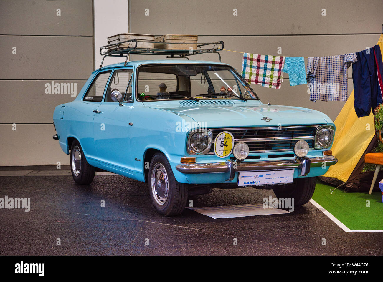 FRIEDRICHSHAFEN - MAY 2019: light blue azure OPEL KADETT B 1.15 1970 at Motorworld Classics Bodensee on May 11, 2019 in Friedrichshafen, Germany. Stock Photo