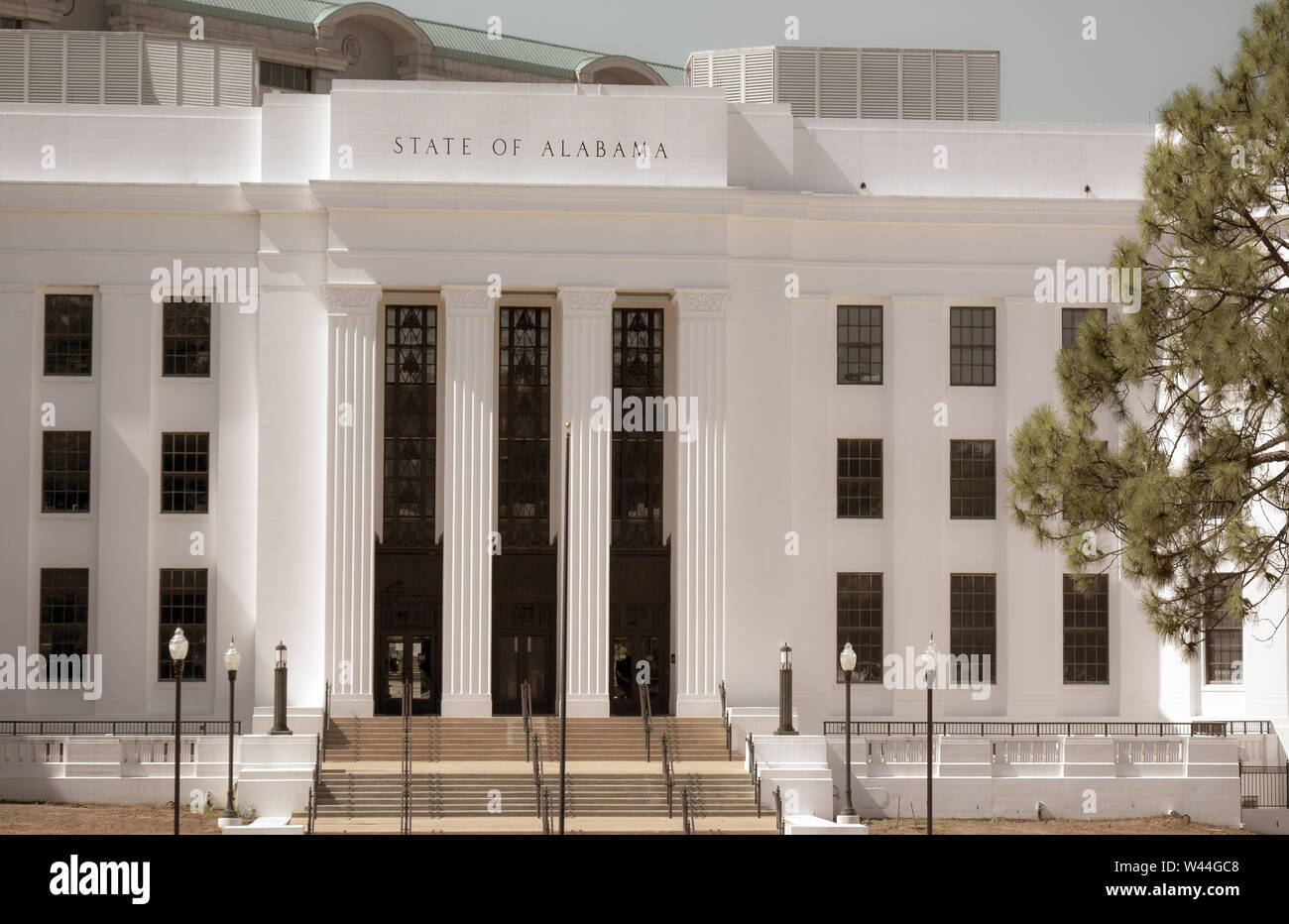 The Justice Department for the State of Alabama building, where the Attorney General has offices in the state capitol of Montgomery, AL, USA, in sepia Stock Photo